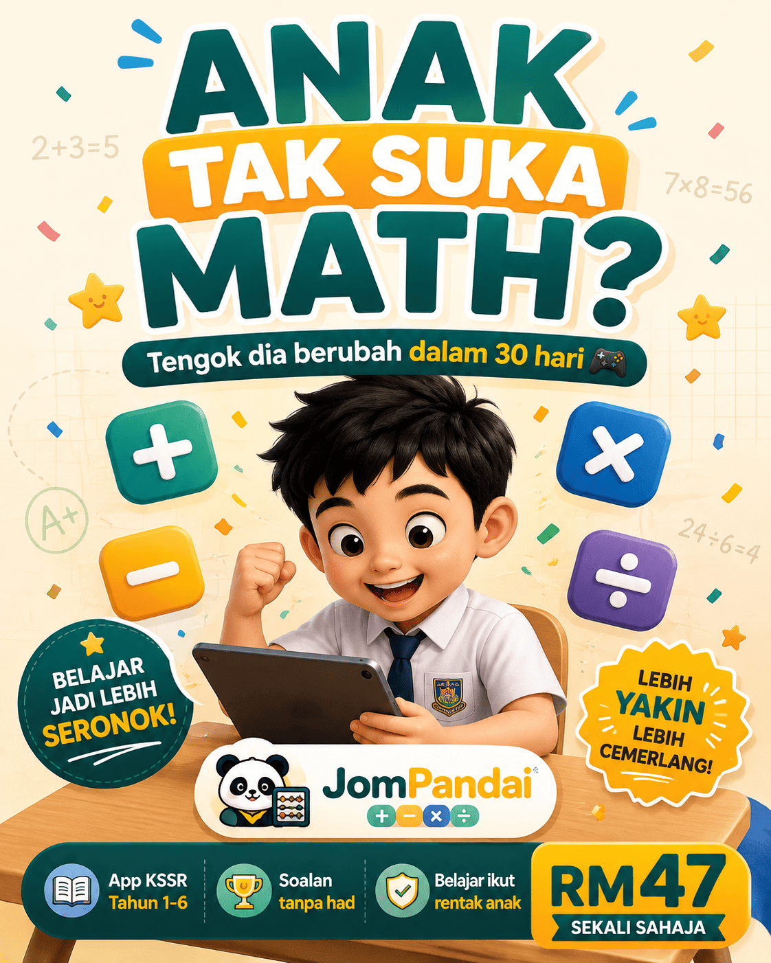 JomPandai — App Matematik KSSR Tahun 1-6